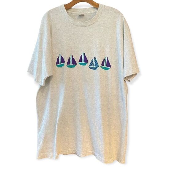 Fruit of the Loom Left Coast Single Stitch XL 1988 Gray Sailboat Cotton T-shirt - Picture 1 of 13